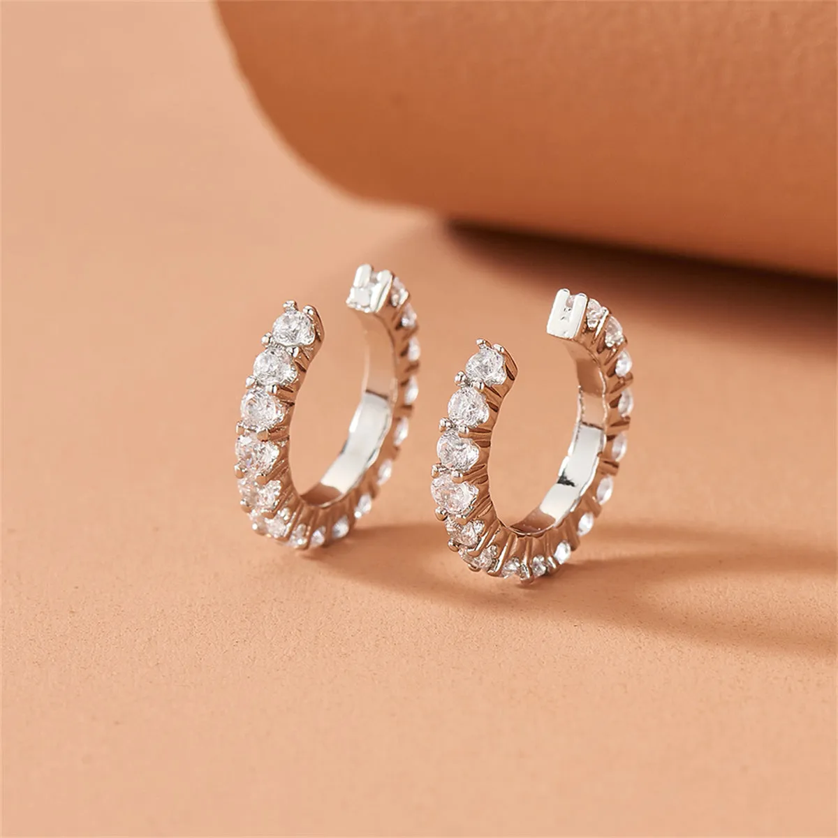 Cubic Zirconia & Silver-Plated Ear Cuffs