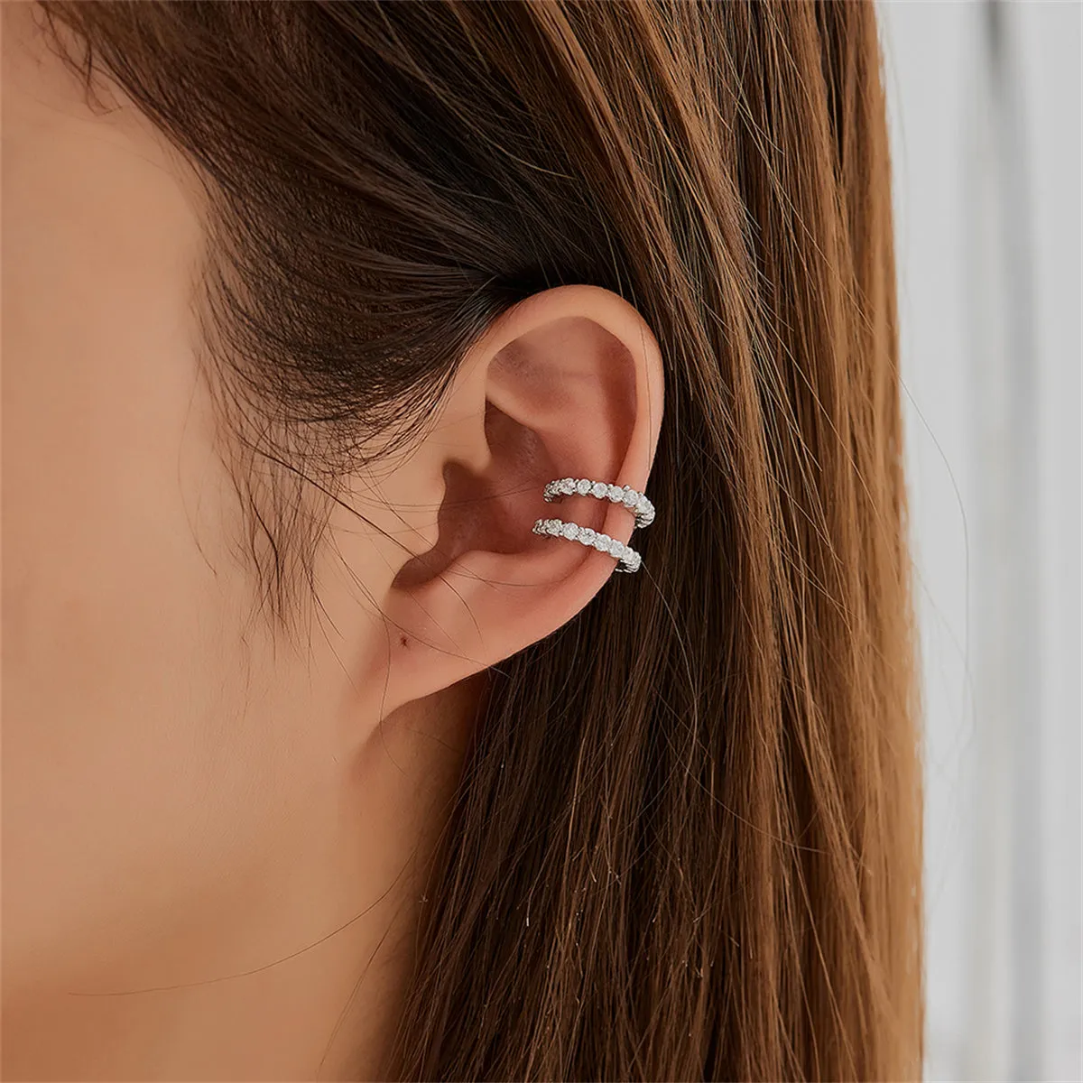 Cubic Zirconia & Silver-Plated Ear Cuffs