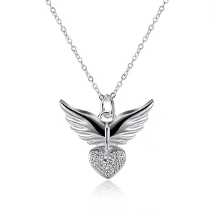 Cubic Zirconia & Silver-Plated Flying Heart Pendant Necklace