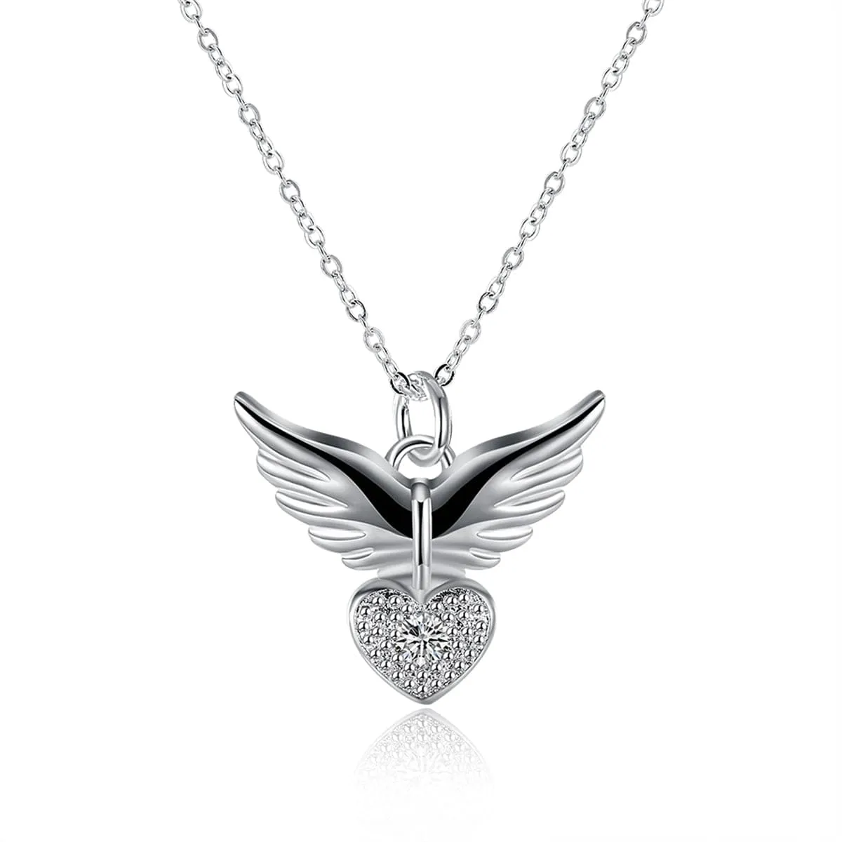 Cubic Zirconia & Silver-Plated Flying Heart Pendant Necklace