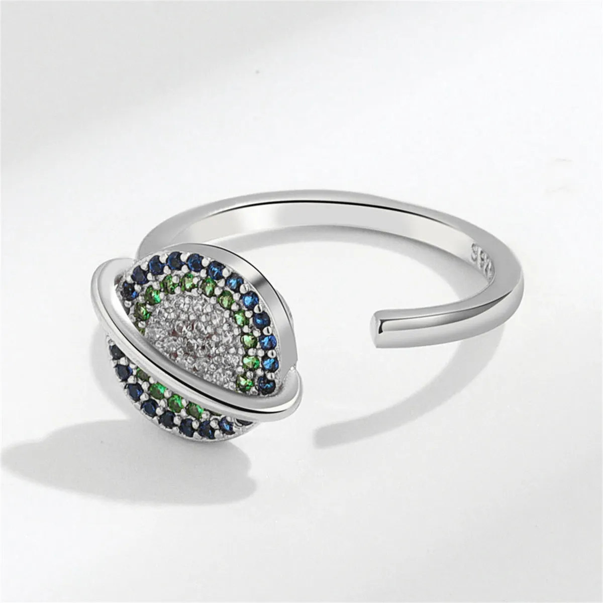Cubic Zirconia & Silver-Plated Rotatable Planet Open Ring