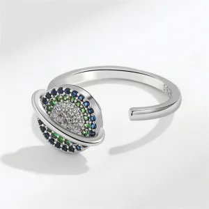 Cubic Zirconia & Silver-Plated Rotatable Planet Open Ring