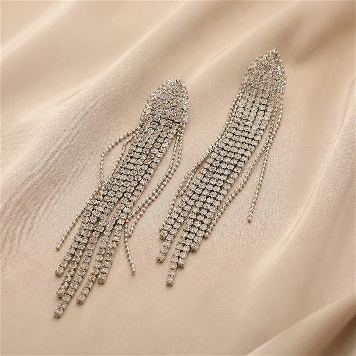 Cubic Zirconia & Silver-Plated Tassel Drop Earrings