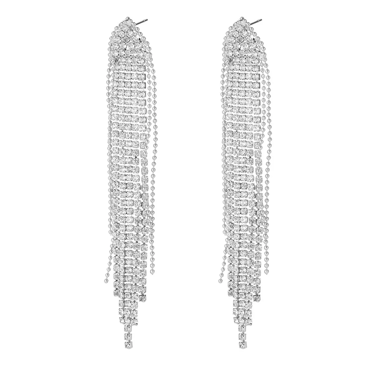 Cubic Zirconia & Silver-Plated Tassel Drop Earrings