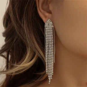Cubic Zirconia & Silver-Plated Tassel Drop Earrings