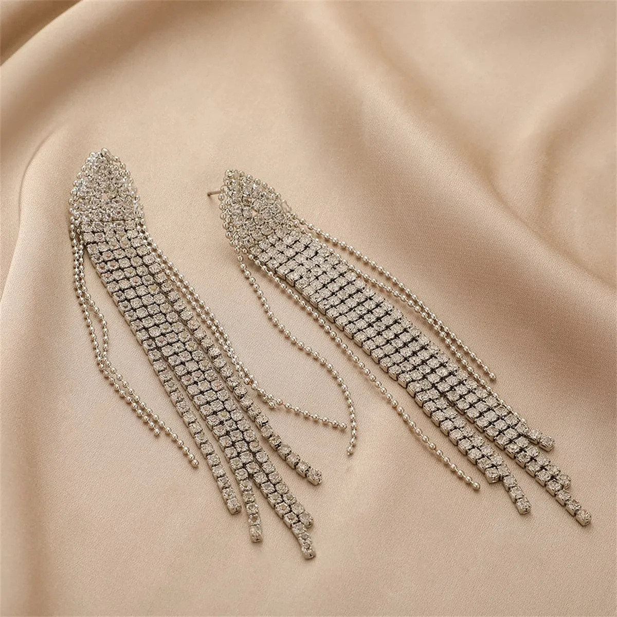 Cubic Zirconia & Silver-Plated Tassel Drop Earrings