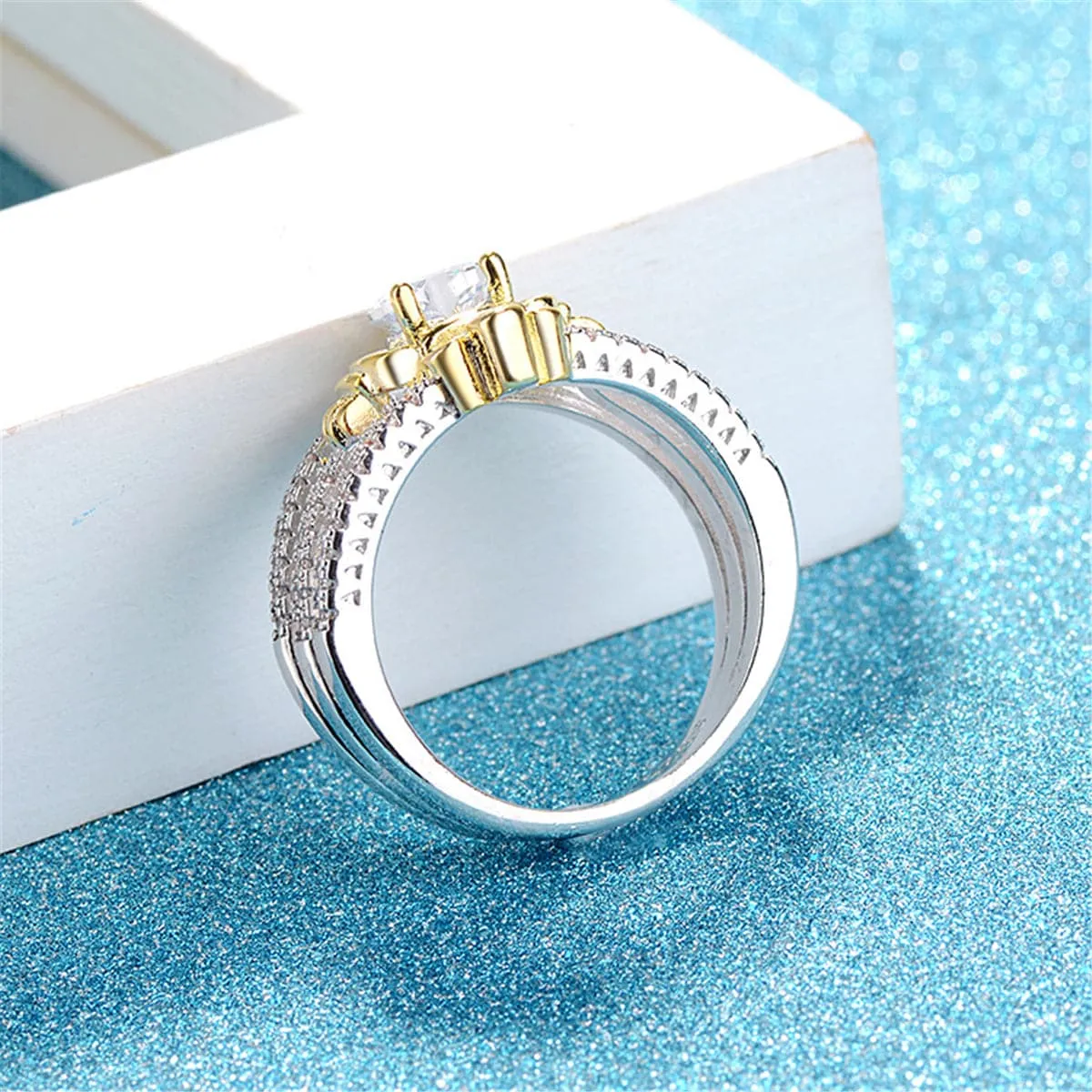 Cubic Zirconia & Two-Tone Claddagh Band Ring