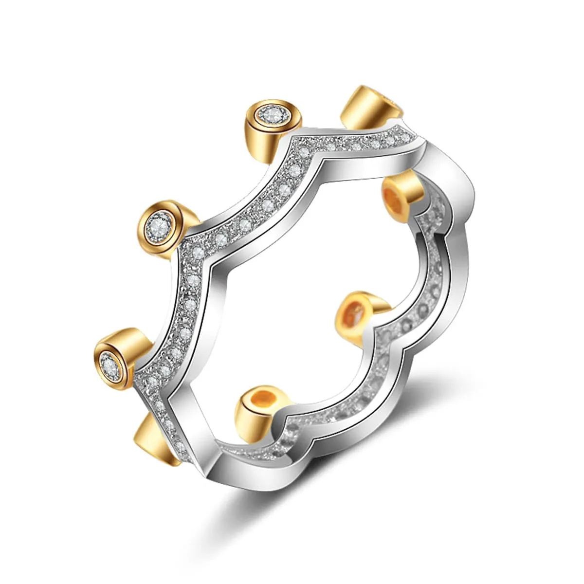 Cubic Zirconia & Two-Tone Crown Band Ring