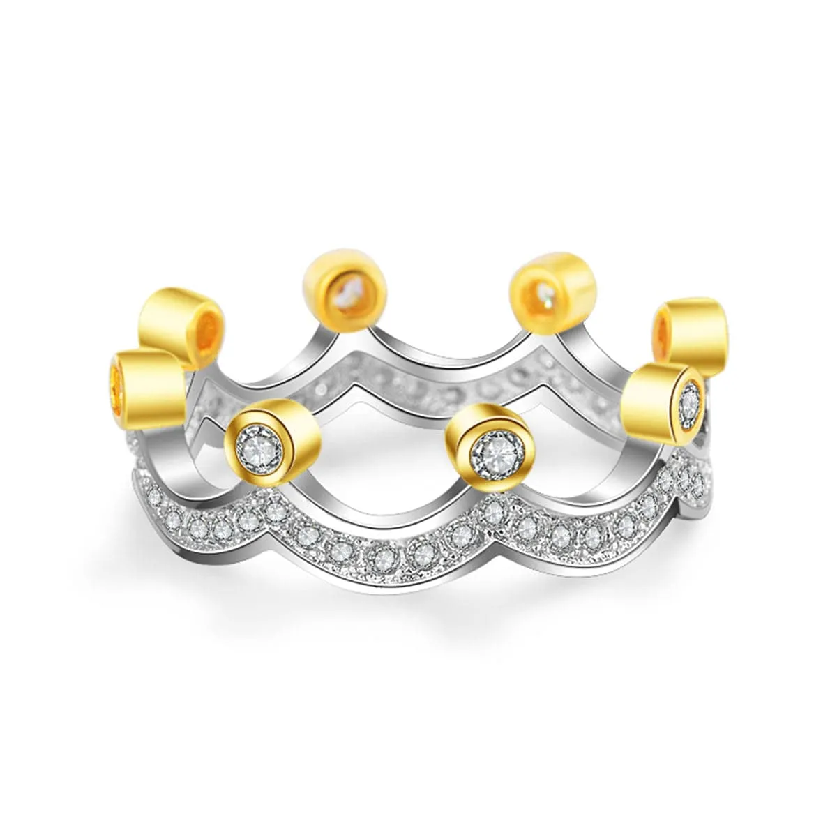 Cubic Zirconia & Two-Tone Crown Band Ring