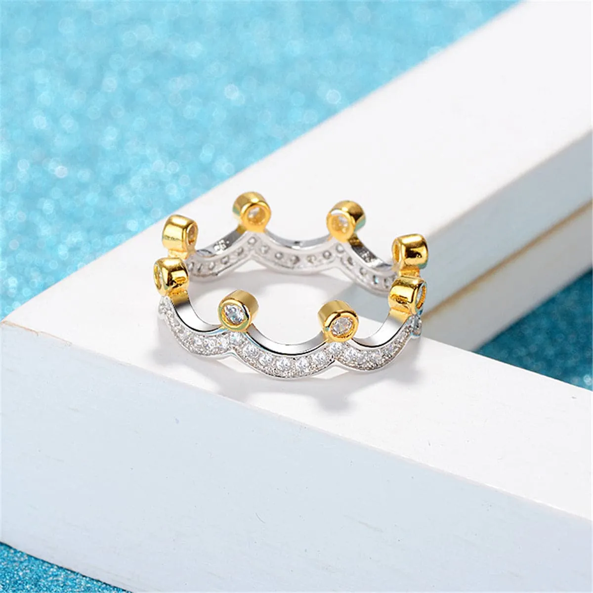 Cubic Zirconia & Two-Tone Crown Band Ring