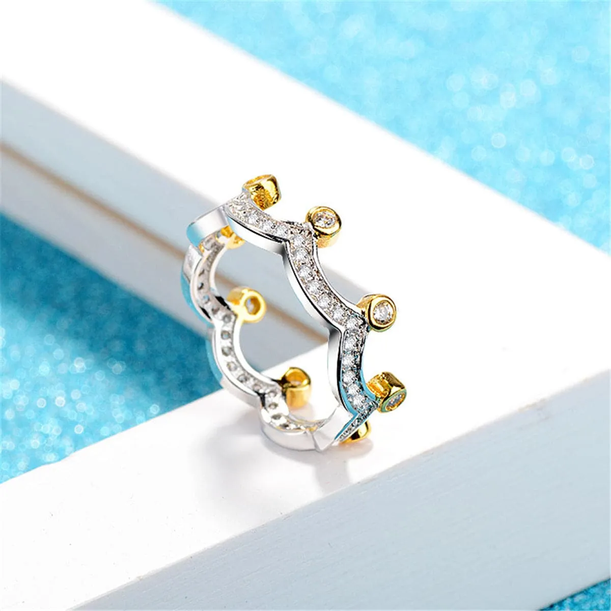 Cubic Zirconia & Two-Tone Crown Band Ring