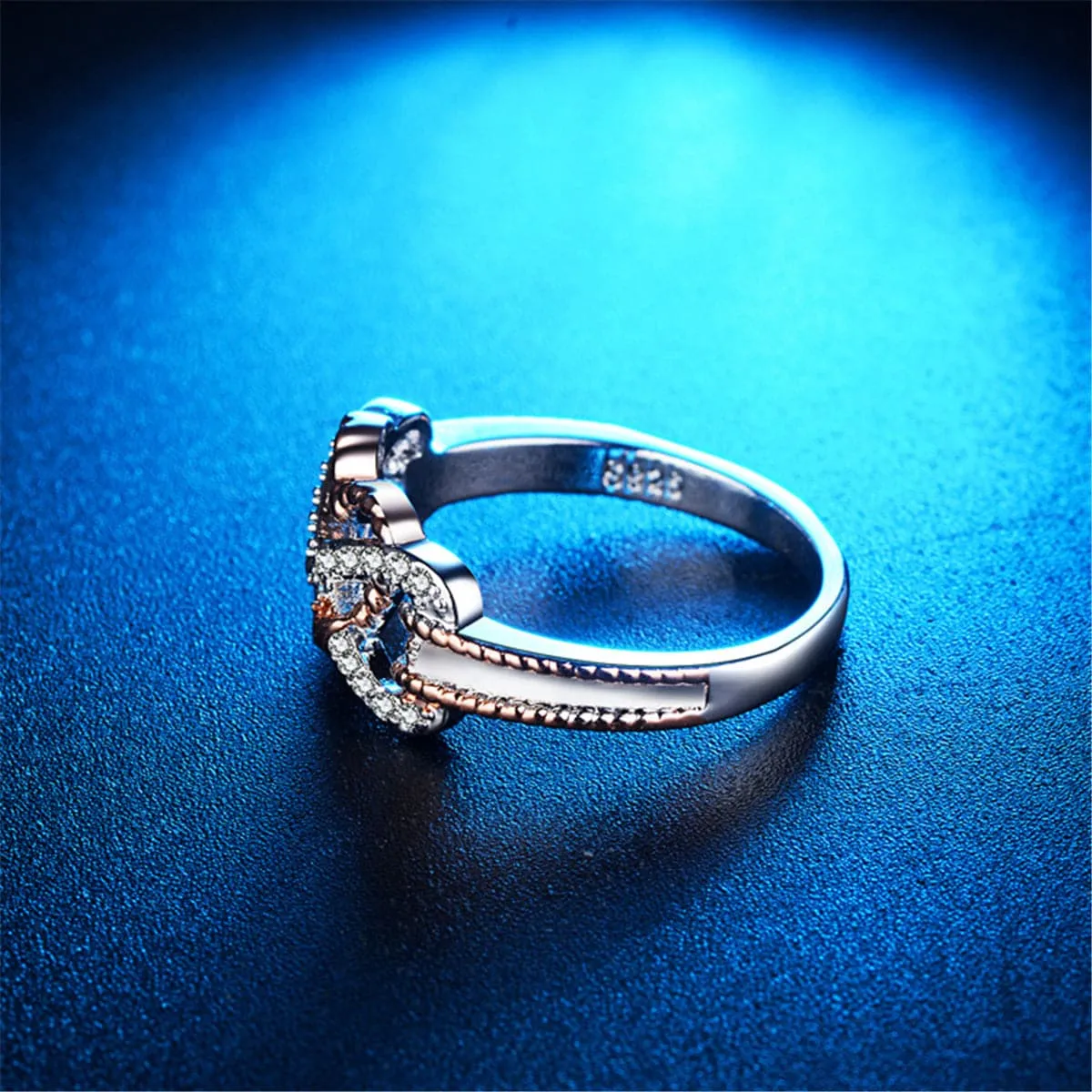 Cubic Zirconia & Two-Tone Openwork Heart Ring