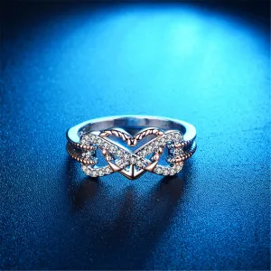 Cubic Zirconia & Two-Tone Openwork Heart Ring