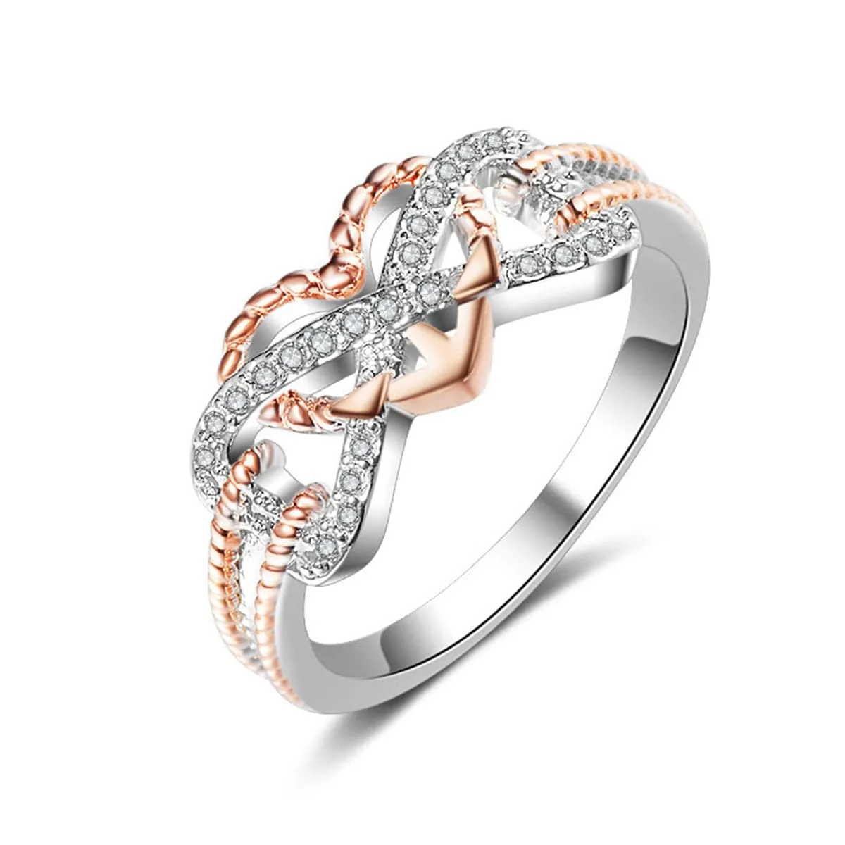 Cubic Zirconia & Two-Tone Openwork Heart Ring