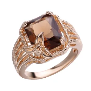 Dark Champagne Crystal & 18K Rose Gold-Plated Cushion-Cut Ring