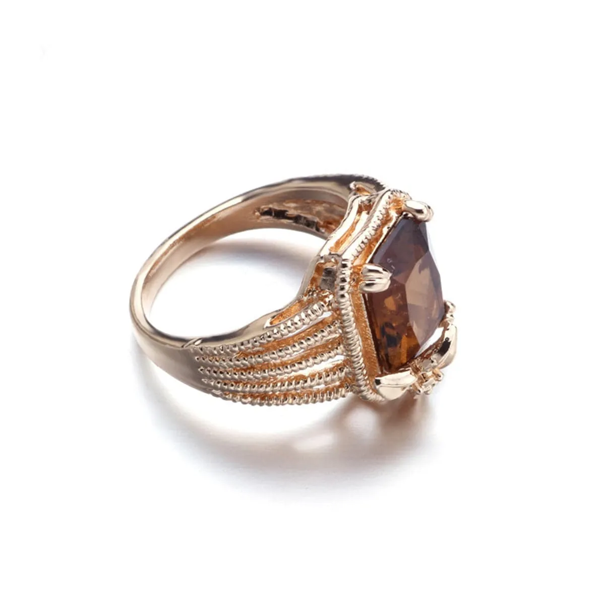 Dark Champagne Crystal & 18K Rose Gold-Plated Cushion-Cut Ring