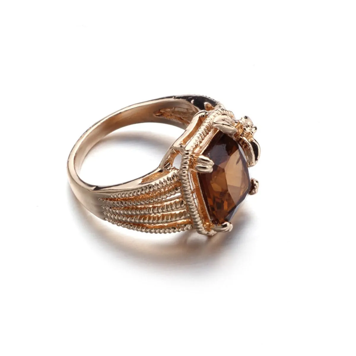 Dark Champagne Crystal & 18K Rose Gold-Plated Cushion-Cut Ring