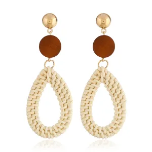 Dark Wood & Light Rattan Teardrop Earrings
