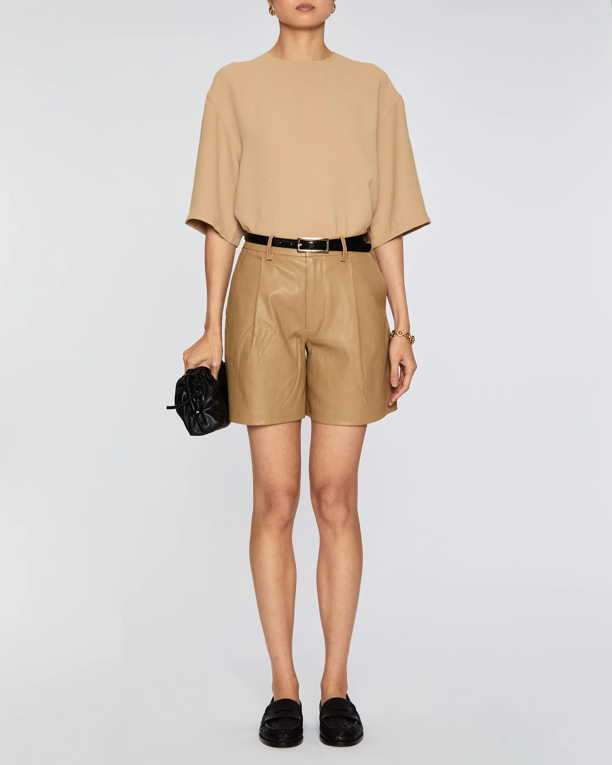 Deep Pleat Trouser Shorts in Khaki
