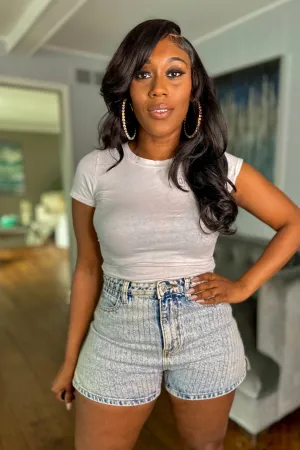 DENIM RHINESTONE SHORTS