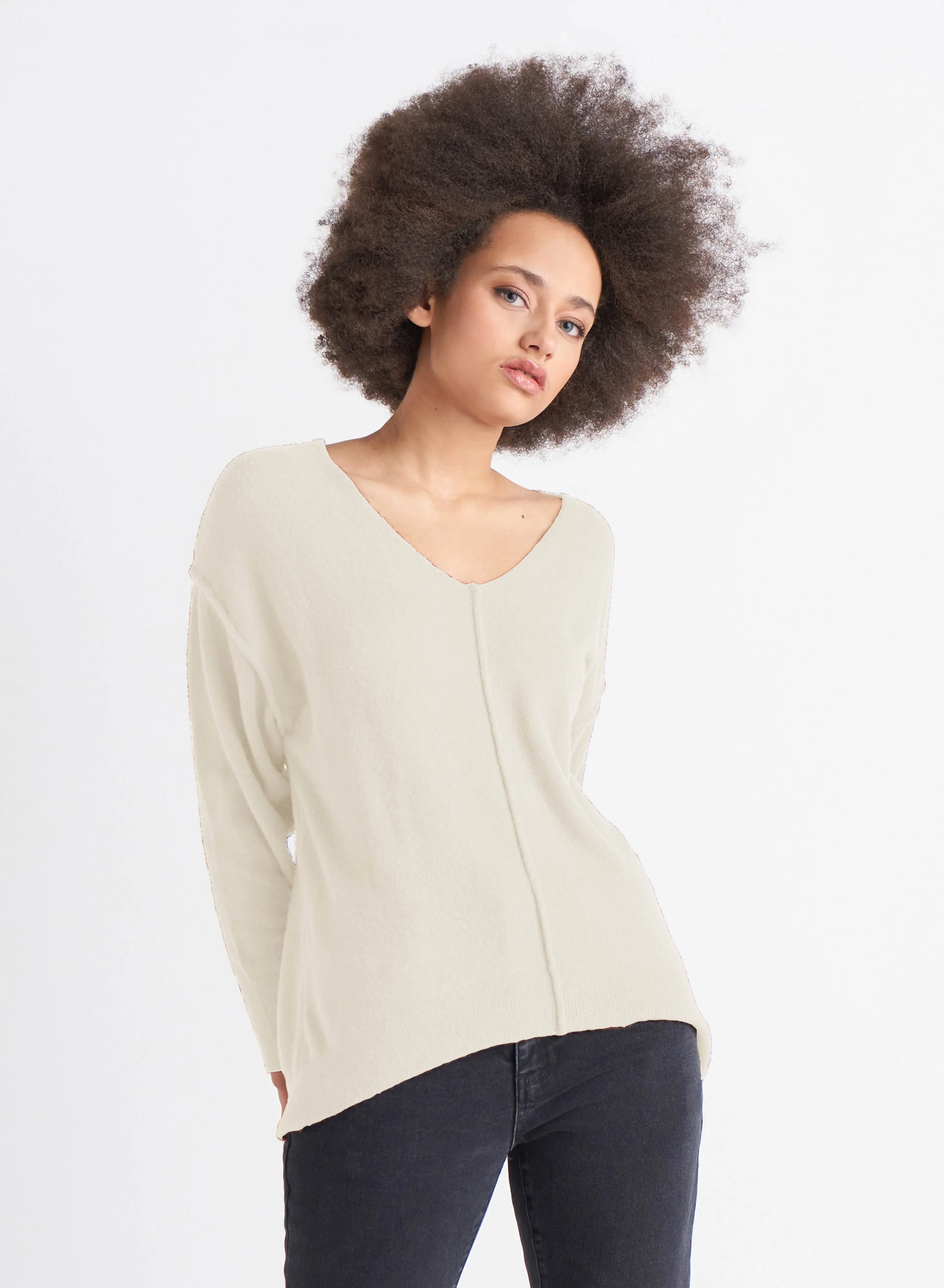 DEX Exposed Seams V-Neck Sweater