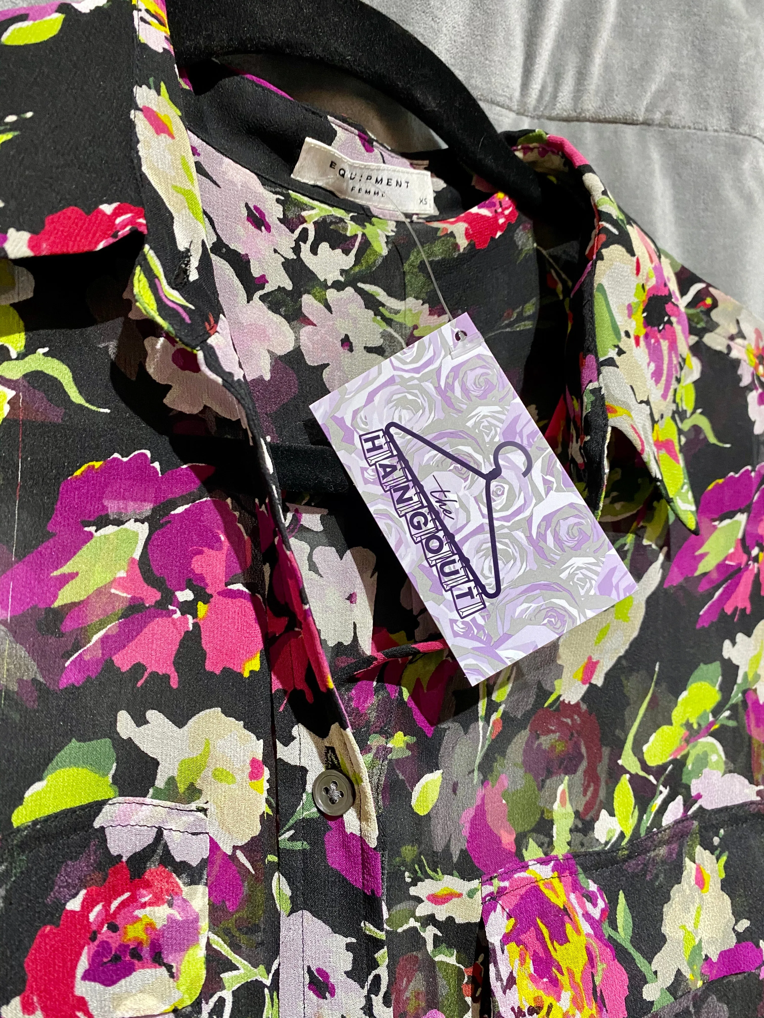Equipment Sheer Floral Button Down Blouse