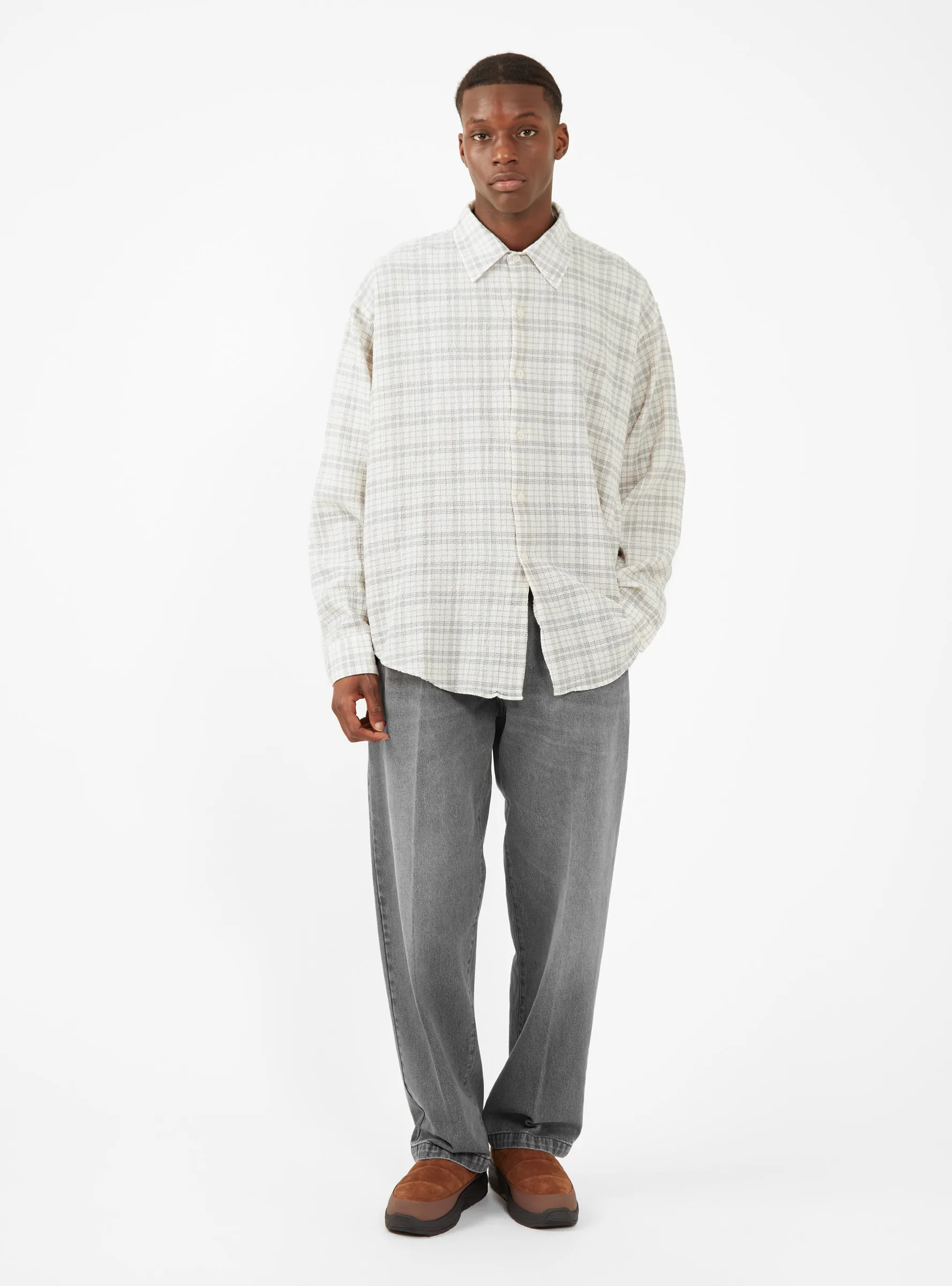 Exact Seersucker Shirt Grey Check