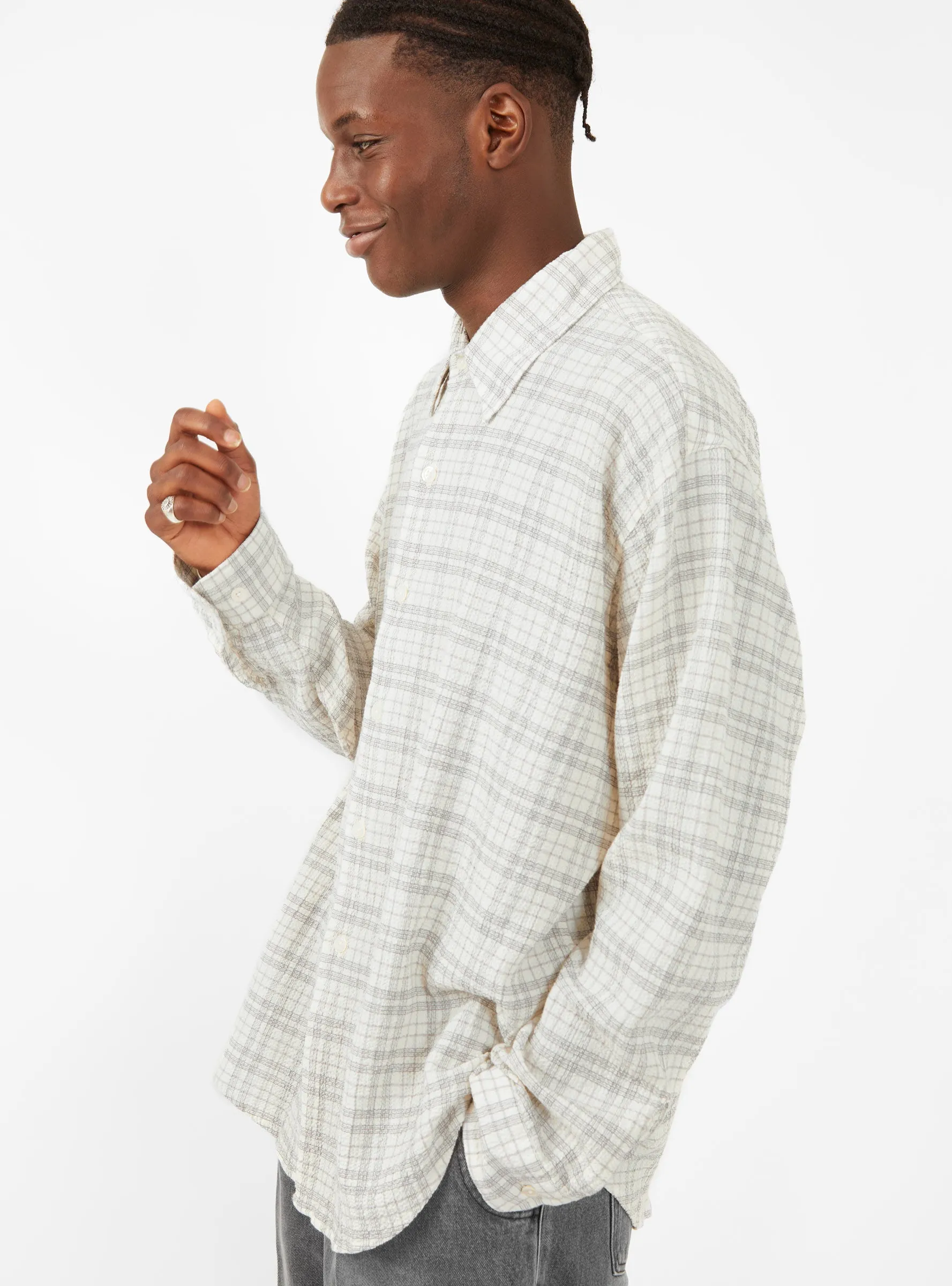 Exact Seersucker Shirt Grey Check