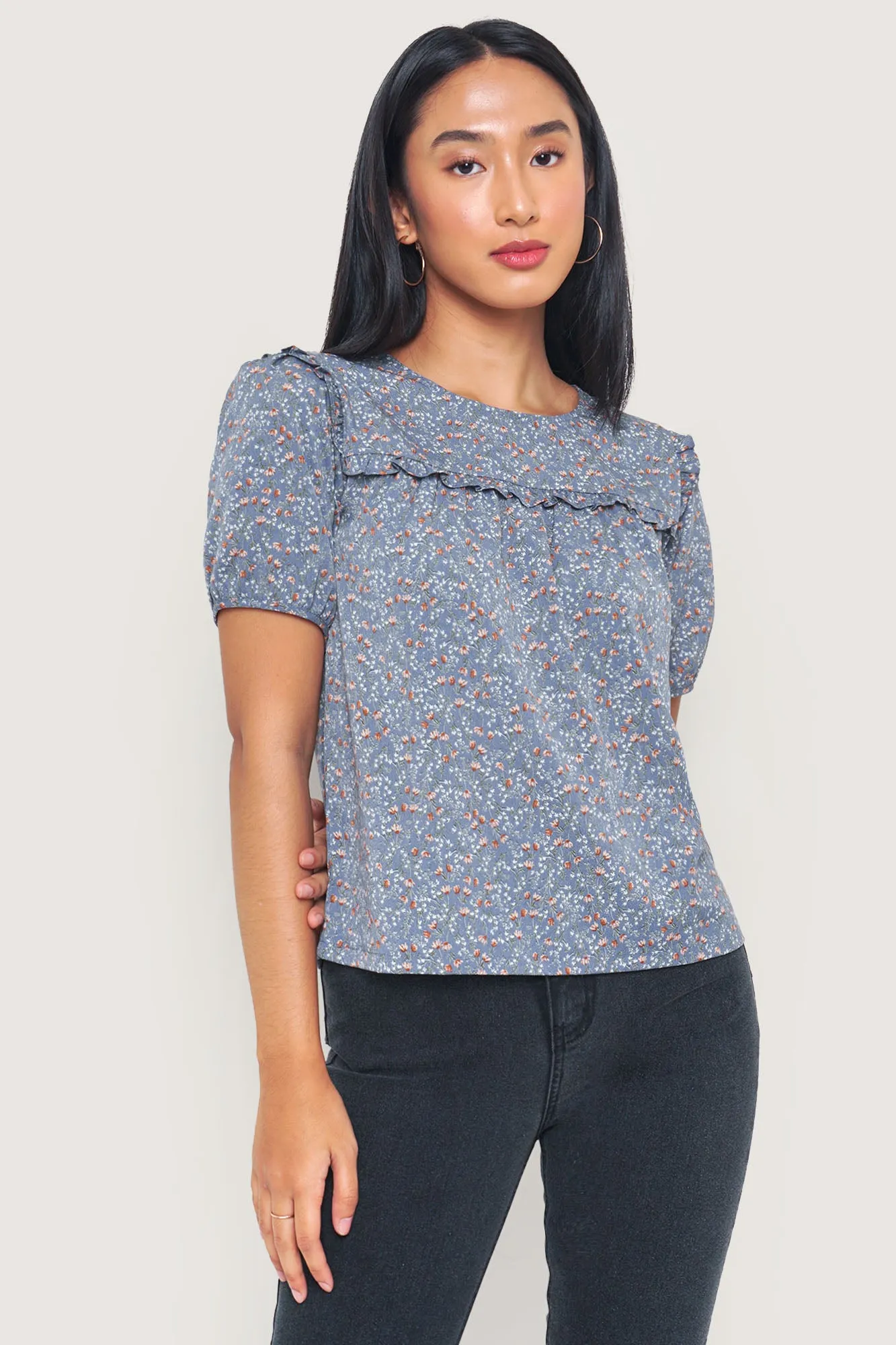 Floral All Over Print Frilled Top