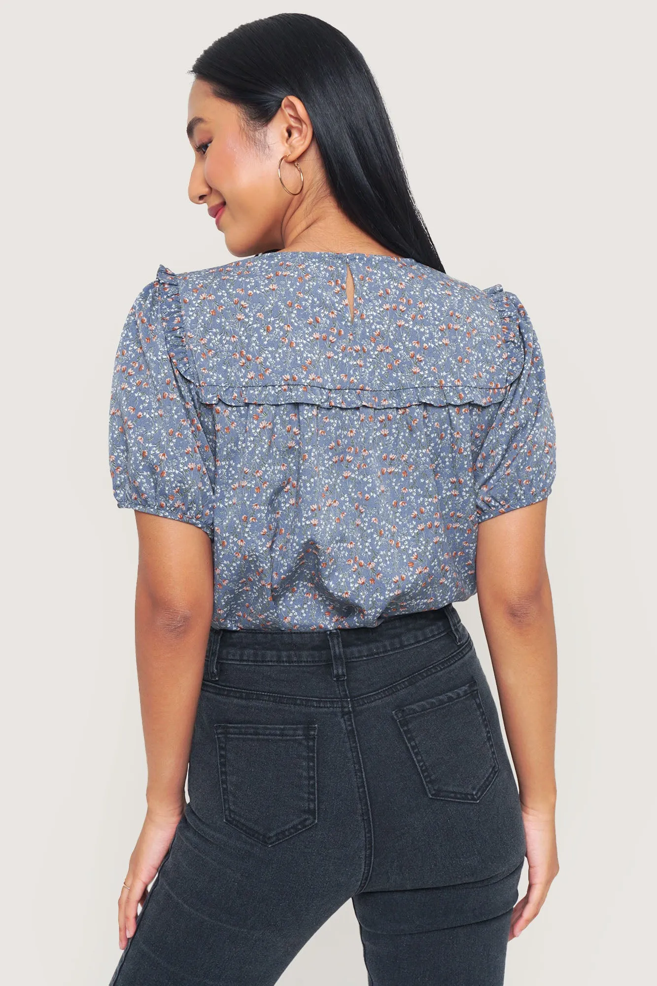 Floral All Over Print Frilled Top