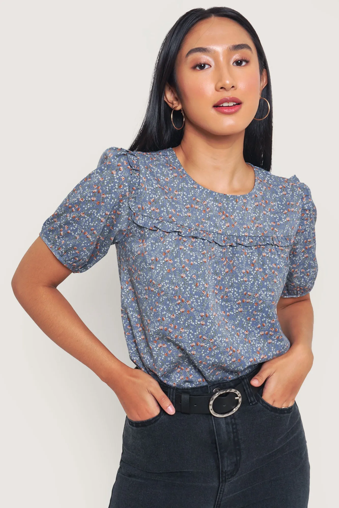 Floral All Over Print Frilled Top