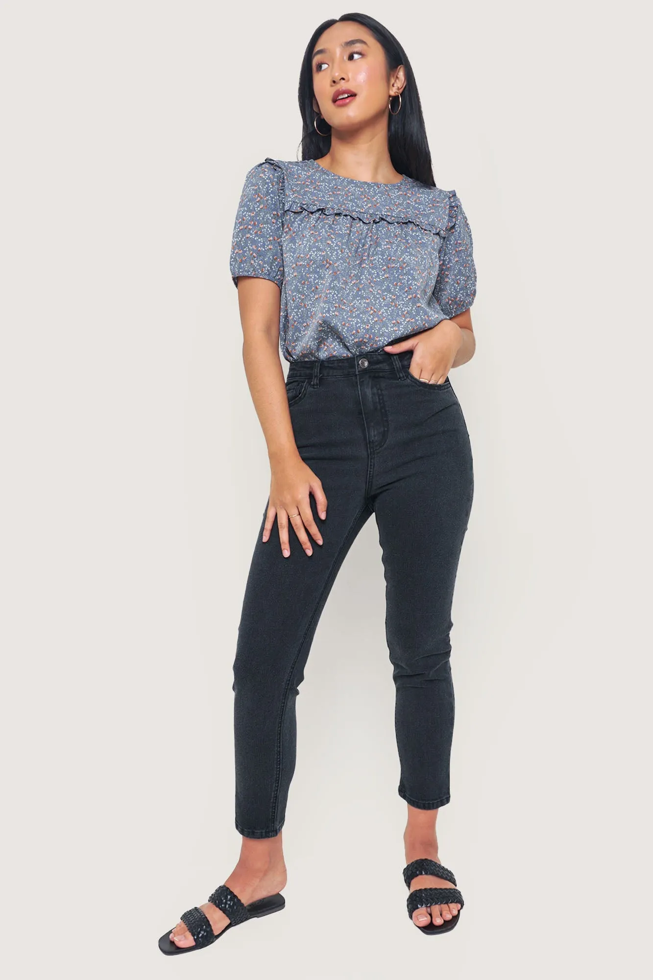 Floral All Over Print Frilled Top