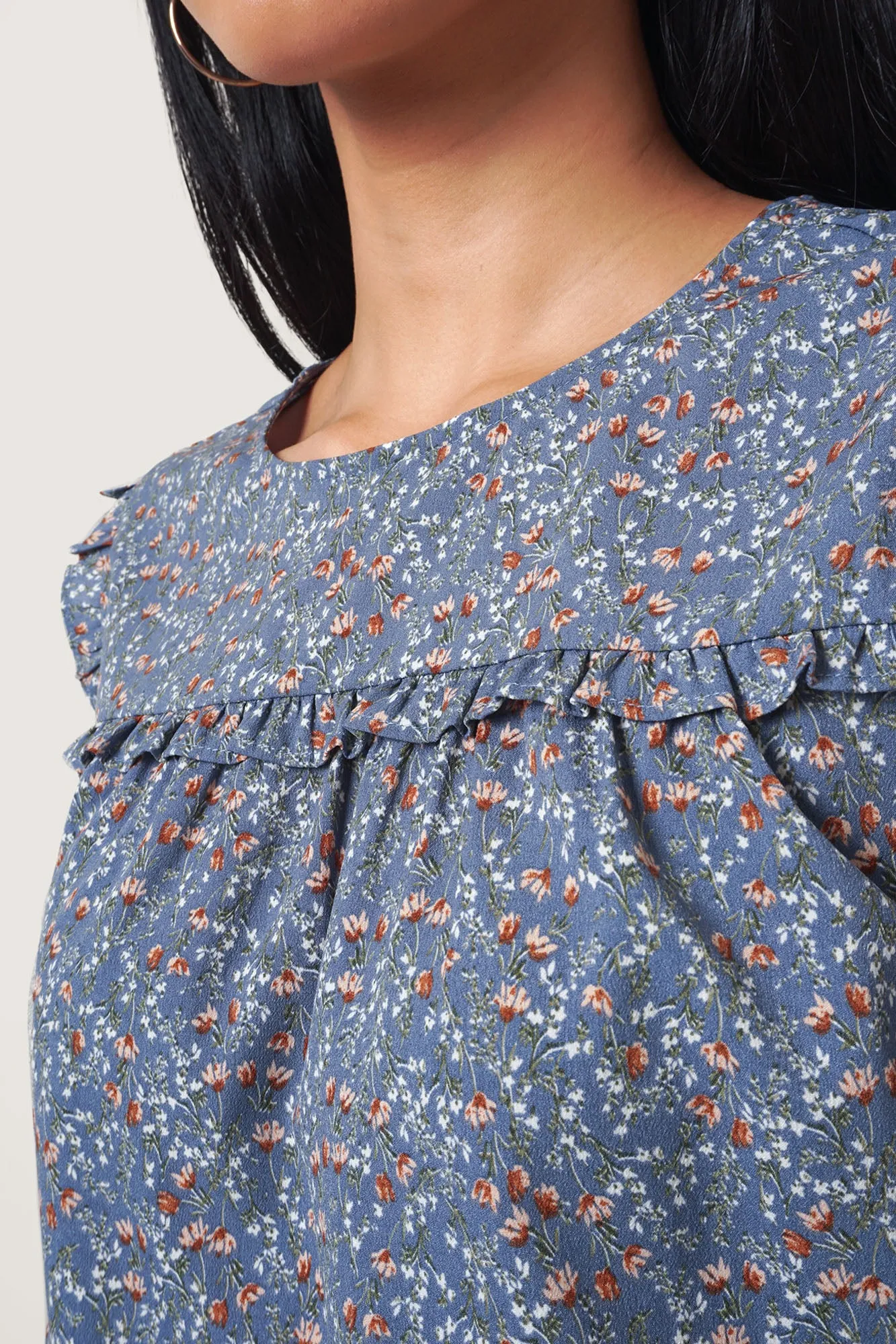 Floral All Over Print Frilled Top