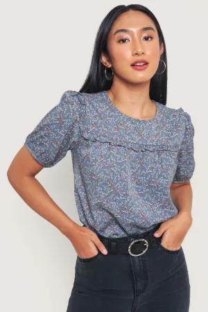 Floral All Over Print Frilled Top