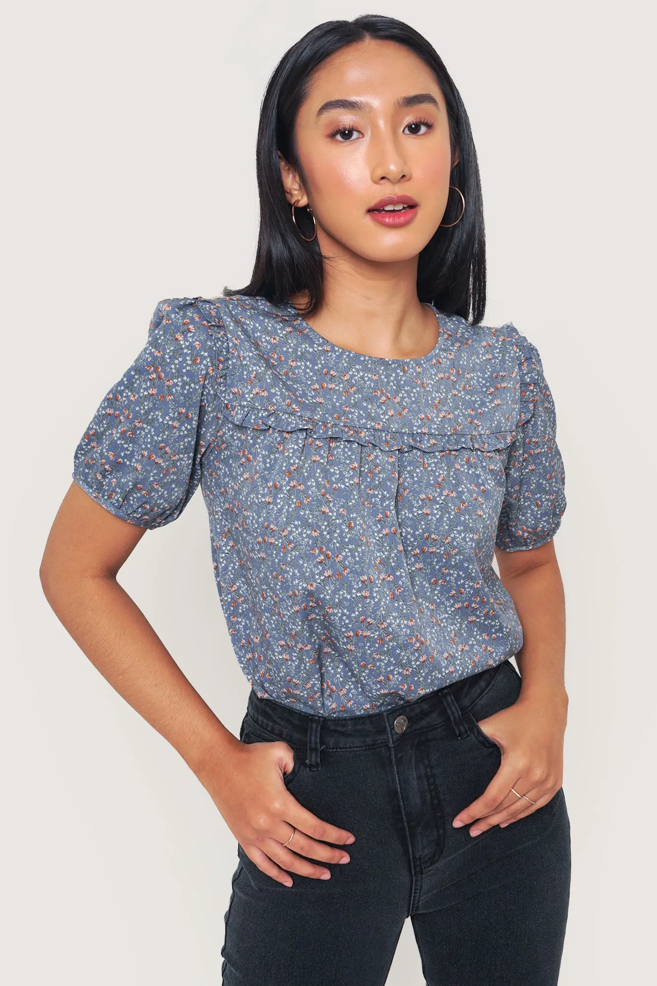 Floral All Over Print Frilled Top