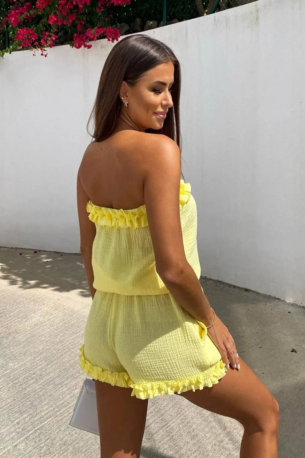 Frilled Neckline Blouse and Shorts Set