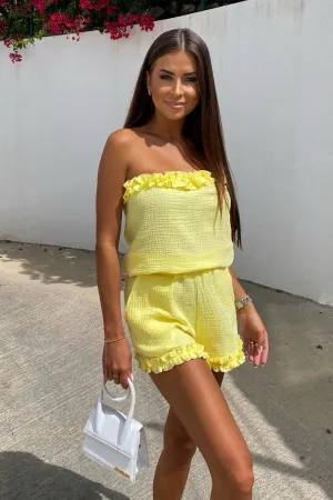 Frilled Neckline Blouse and Shorts Set