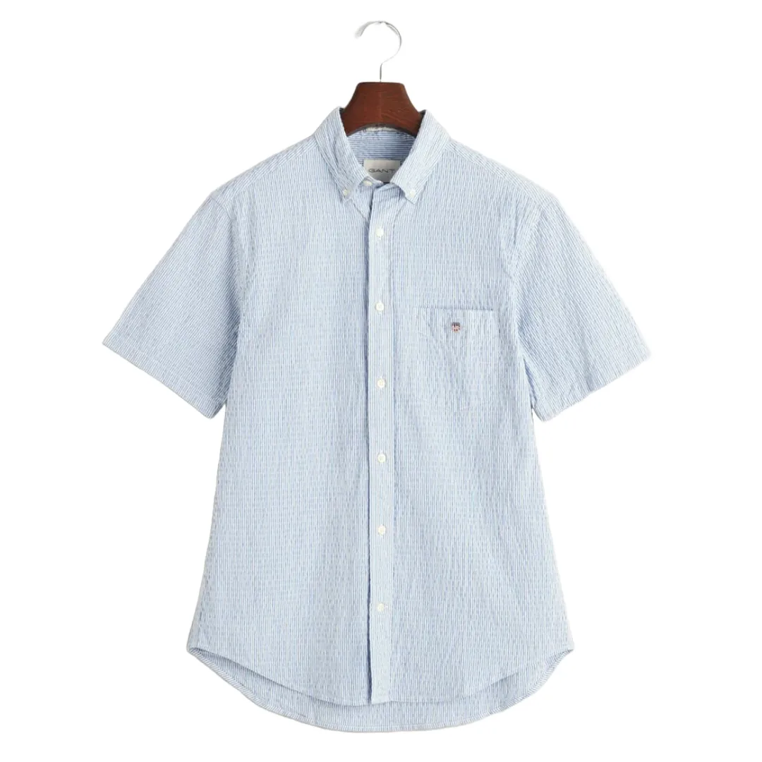 Gant Striped Seersucker Short Sleeve Shirt - Blue