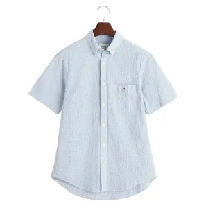 Gant Striped Seersucker Short Sleeve Shirt - Blue