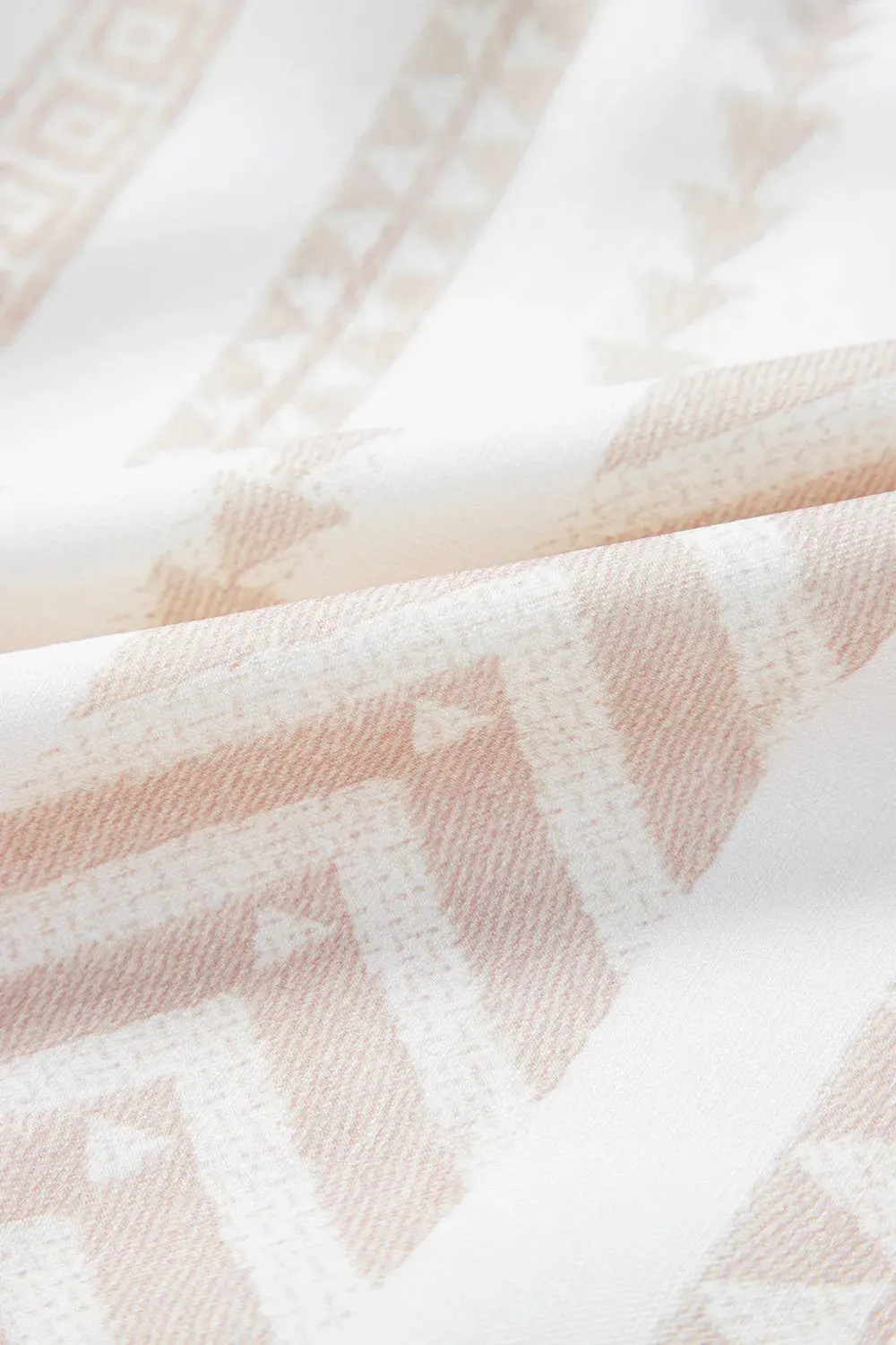 Geometric Jacquard Notched Half Sleeve Blouse
