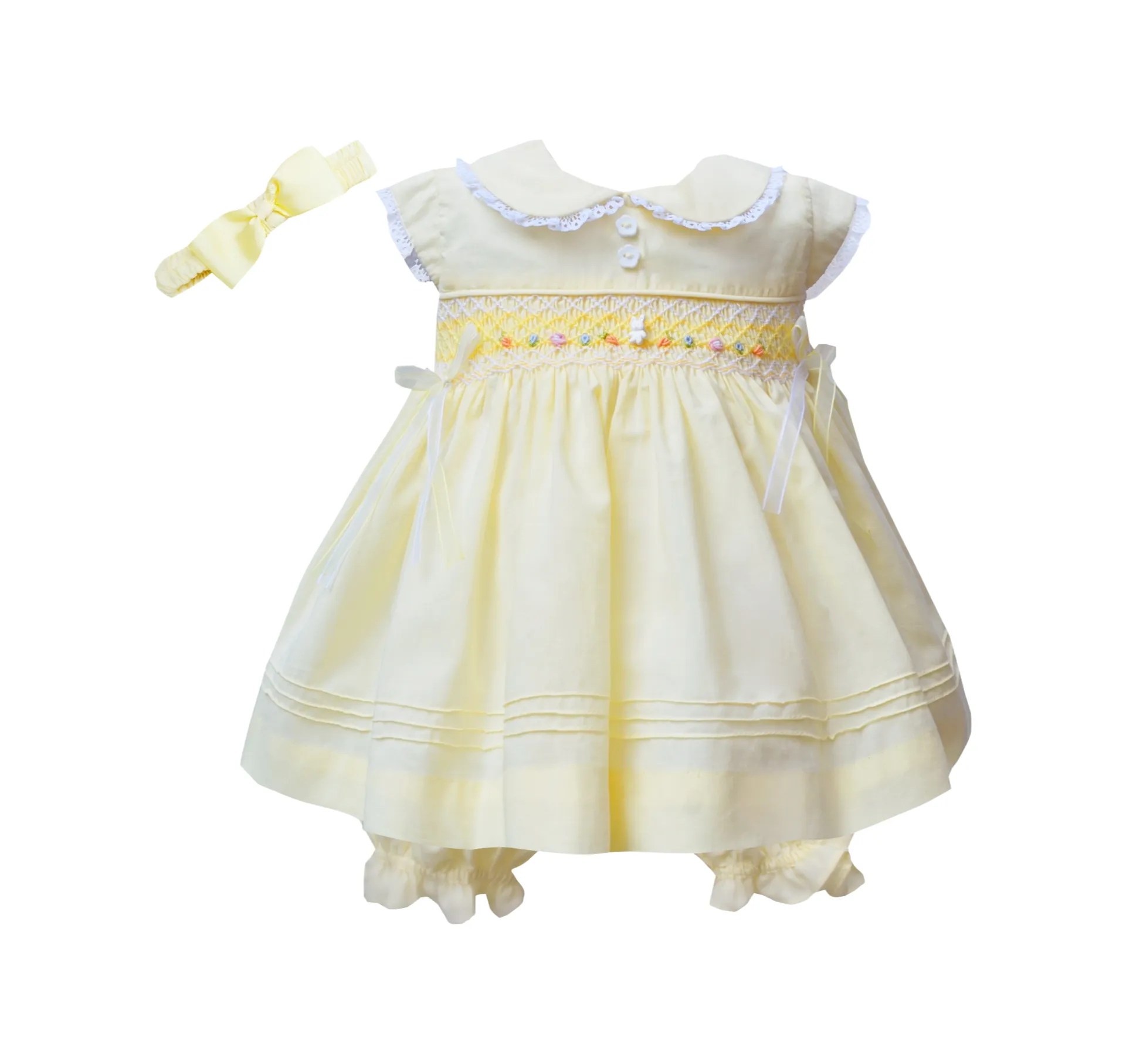 Girls Lemon Smocked Cotton Dress Set