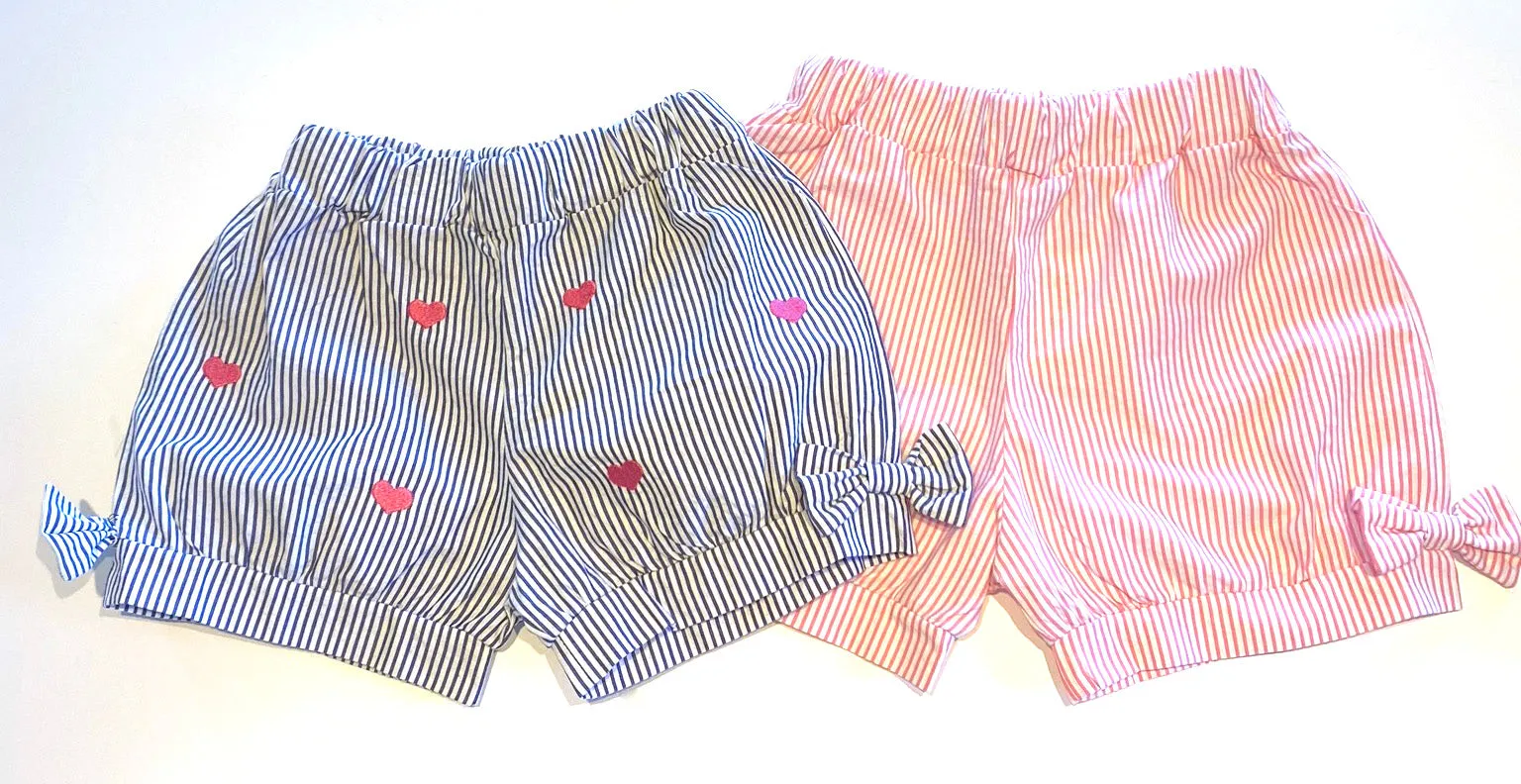 Girl's Shorts | Blue Seersucker with Heart