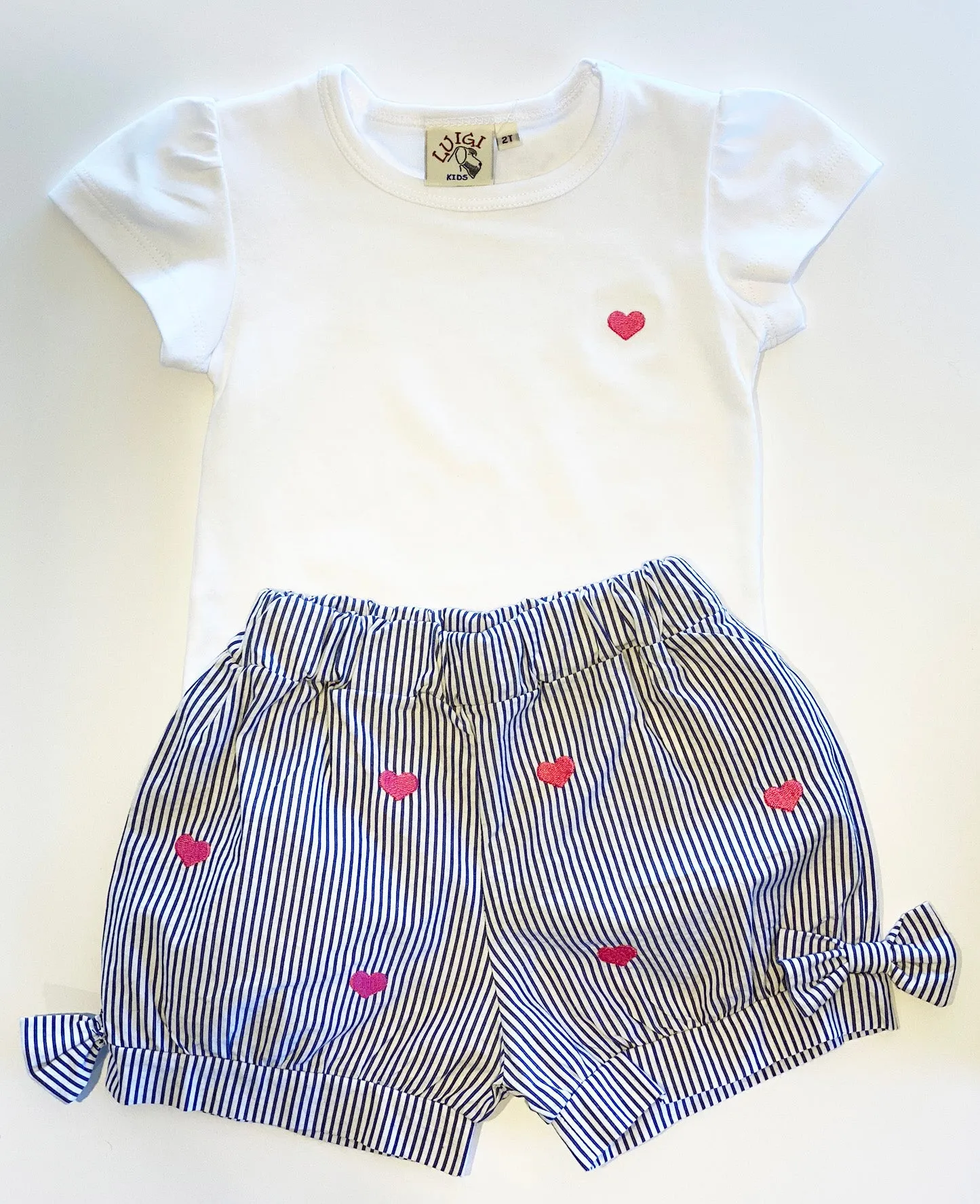 Girl's Shorts | Blue Seersucker with Heart
