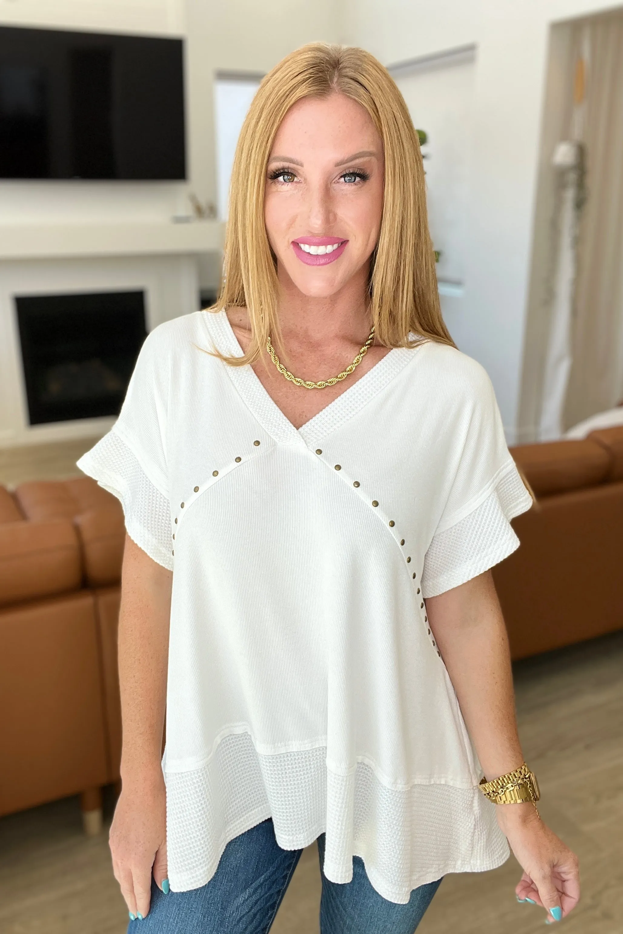 Giving In V-Neck Spliced Top