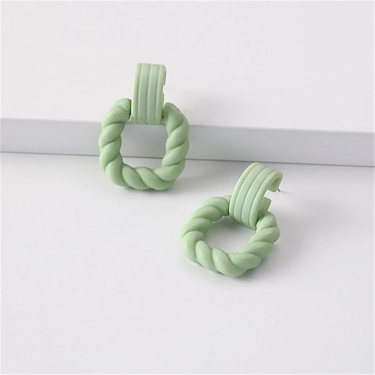 Green Acrylic & Silver-Plated Twist Open Square Drop Earrings
