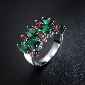 Green & Rose Pink Cubic Zirconia & Crystal Cluster Ring