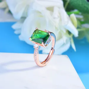 Green Crystal & Cubic Zirconia 18K Rose Gold-Plated Adjustable Ring