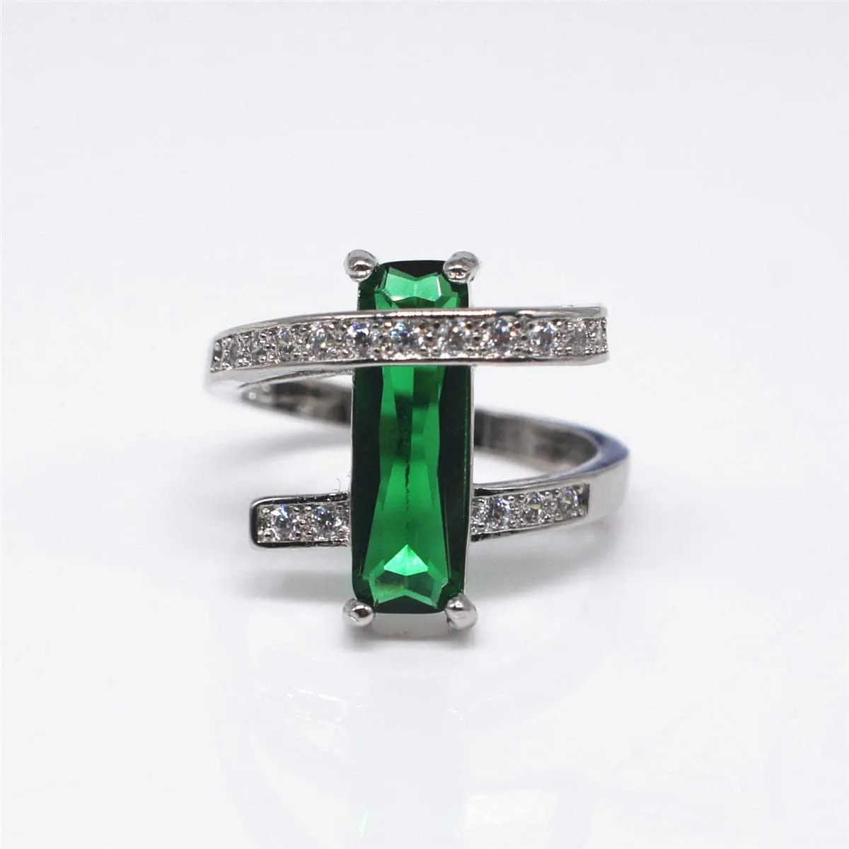 Green Crystal & Cubic Zirconia Geometric Ring