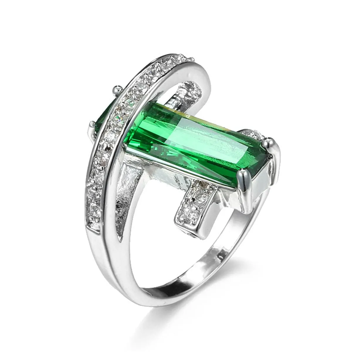 Green Crystal & Cubic Zirconia Geometric Ring
