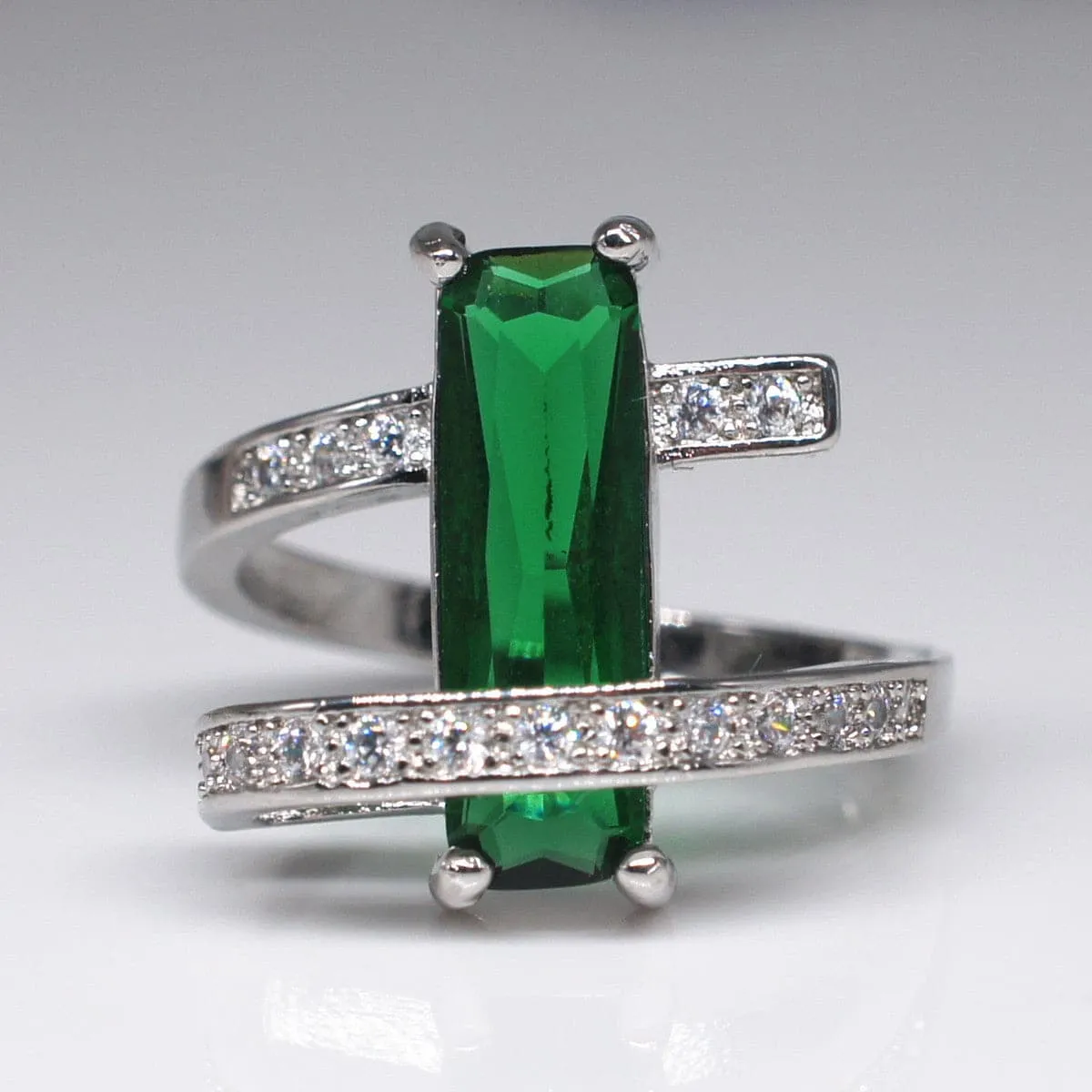 Green Crystal & Cubic Zirconia Geometric Ring